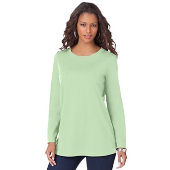 Roaman's Women's Plus Size Plus Size Cotton Ultimate Long Sleeve Crewneck Tee