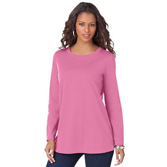 Roaman's Women's Plus Size Plus Size Cotton Ultimate Long Sleeve Crewneck Tee