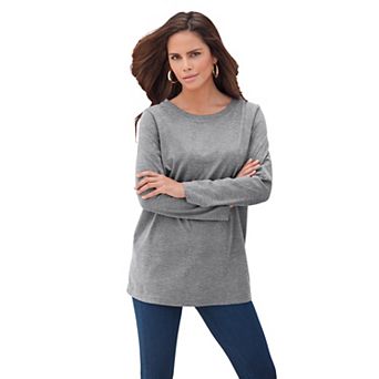 Roaman's Women's Plus Size Plus Size Cotton Ultimate Long Sleeve Crewneck Tee