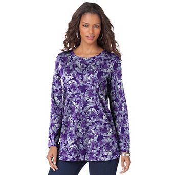 Roaman's Women's Plus Size Cotton Ultimate Long Sleeve Crewneck Tee