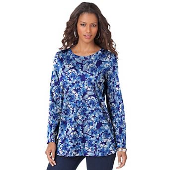 Roaman's Women's Plus Size Cotton Ultimate Long Sleeve Crewneck Tee