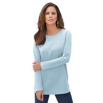 Roaman's Women's Plus Size Plus Size Cotton Ultimate Long Sleeve Crewneck Tee