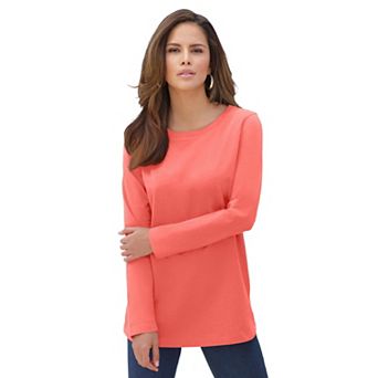 Roaman's Women's Plus Size Ultimate Cotton Crewneck Long Sleeve Tee