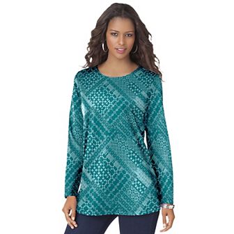 Roaman's Women's Plus Size Plus Size Cotton Ultimate Long Sleeve Crewneck Tee