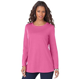 Roaman's Women's Plus Size Plus Size Cotton Ultimate Long Sleeve Crewneck Tee