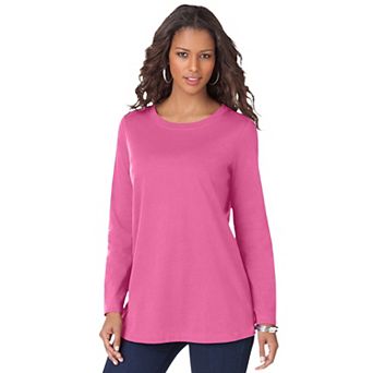 Roaman's Women's Plus Size Cotton Ultimate Long Sleeve Crewneck Tee