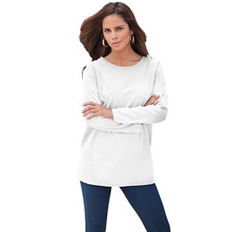 Roaman's Women's Plus Size Plus Size Cotton Ultimate Long Sleeve Crewneck Tee
