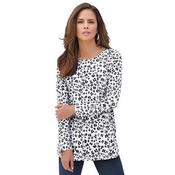 Roaman's Women's Plus Size Cotton Ultimate Long Sleeve Crewneck Tee