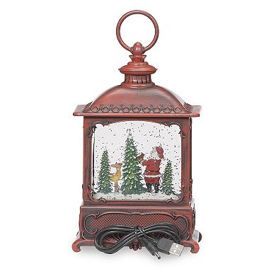 Roman LED Swirl Lantern Santa With Cardinal Holiday Table Decor