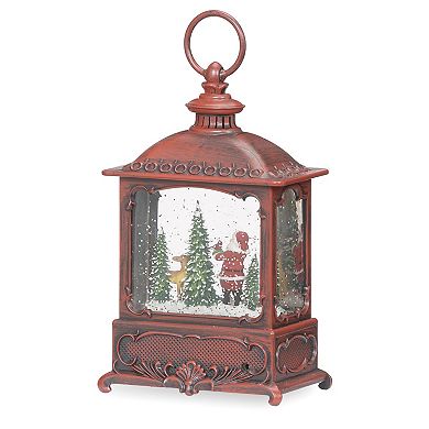 Roman LED Swirl Lantern Santa With Cardinal Holiday Table Decor
