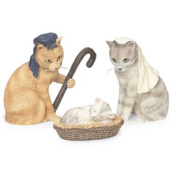 Roman 6 pc Cat Nativity With Carry Box Holiday Table Decor Set