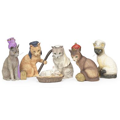 Roman 6-Piece Cat Nativity With Carry Box Holiday Table Decor Set