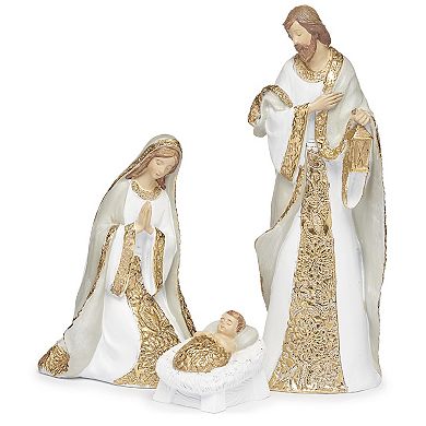 Roman 7-Piece Nativity White And Gold Holiday Table Decor Set