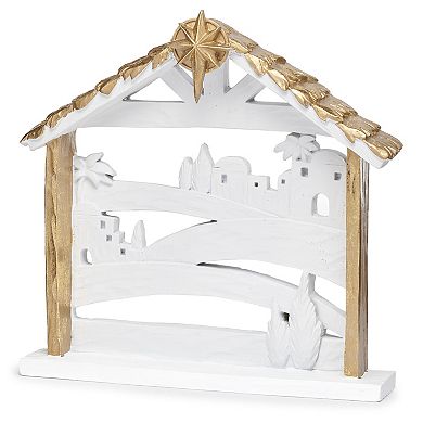 Roman 7-Piece Nativity White And Gold Holiday Table Decor Set
