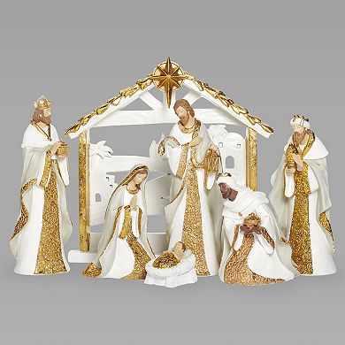 Roman 7-Piece Nativity White And Gold Holiday Table Decor Set