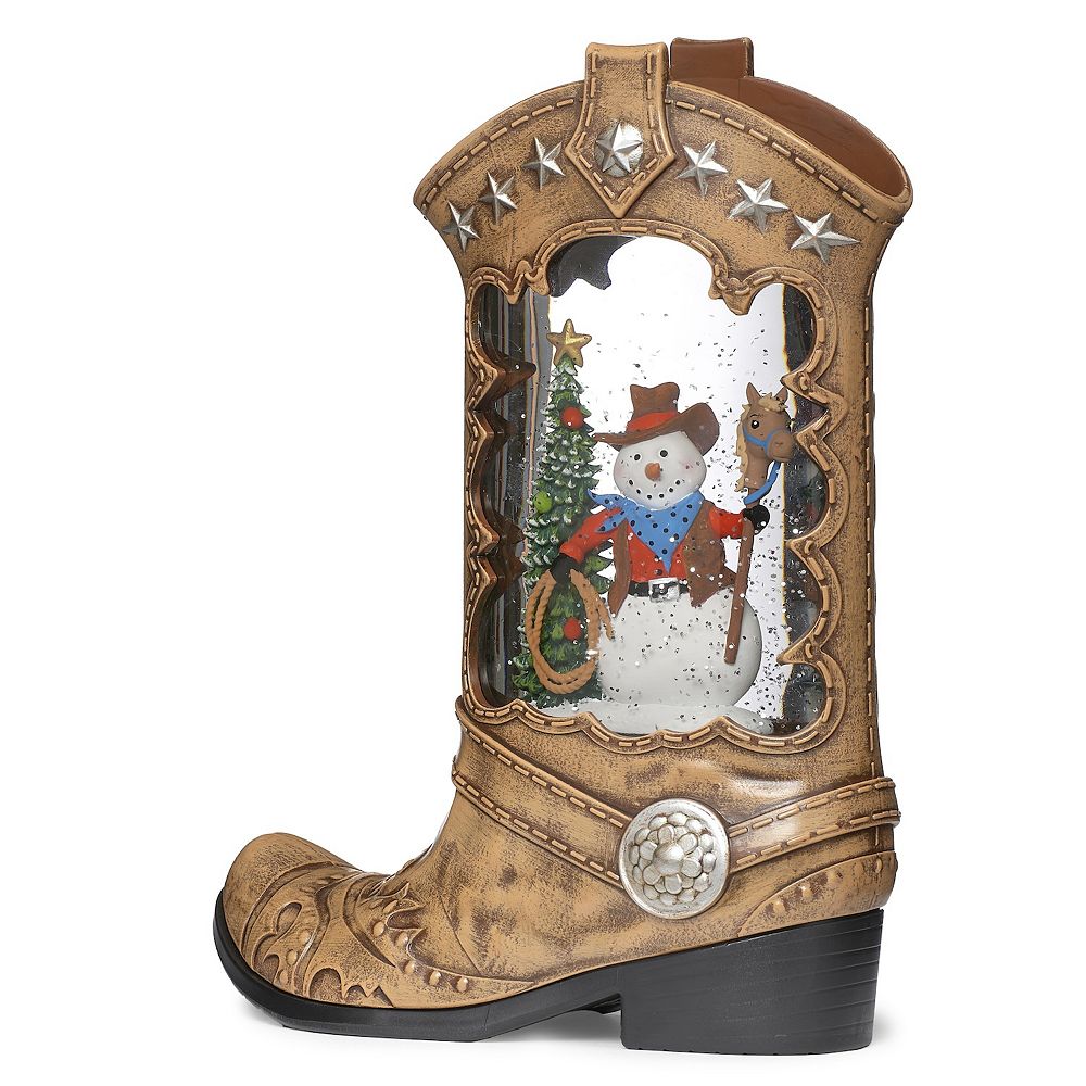 Roman Lighted Swirl Boot With Snowman Holiday Table Decor