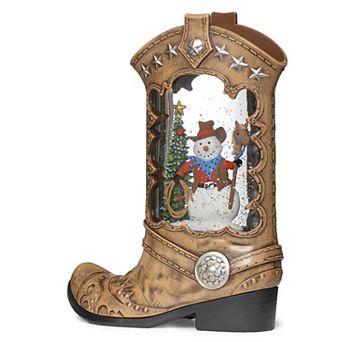 Roman Lighted Swirl Boot With Snowman Holiday Table Decor