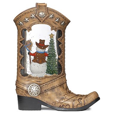Roman Lighted Swirl Boot With Snowman Holiday Table Decor