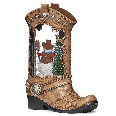 Roman Lighted Swirl Boot With Snowman Holiday Table Decor