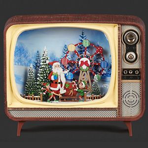 Roman Light Up Retro Musical Christmas TV with Santa in His Sleigh