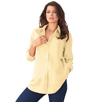 Roaman's Women's Plus Size Plus Size Kate Long Sleeve Easy Cotton-Blend Button-Front Shirt