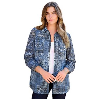 Roaman's Women's Plus Size Kate Long Sleeve Easy Cotton-Blend Button-Front Shirt