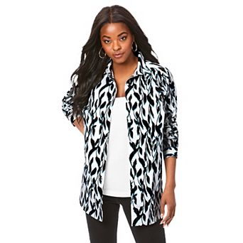 Roaman's Women's Plus Size Kate Long Sleeve Easy Cotton-Blend Button-Front Shirt