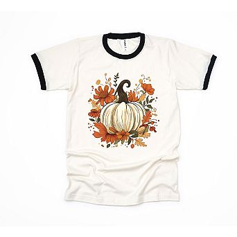 Fall Pumpkin Floral Ringer Tee