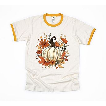 Fall Pumpkin Floral Ringer Tee
