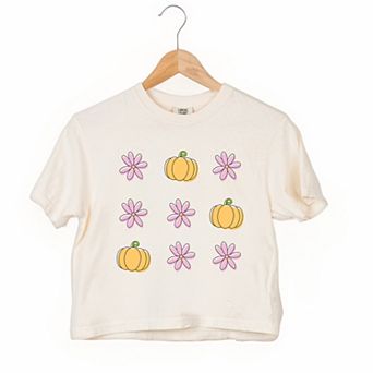 Pumpkin And Flowers Relaxed Fit Cropped Tee