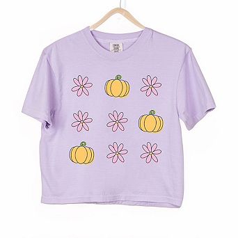 Pumpkin And Flowers Relaxed Fit Cropped Tee
