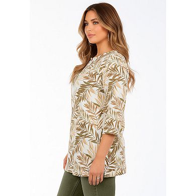 Roaman's Women's Plus Size Three-Quarter Sleeve Notch Neck Soft Knit Tunic