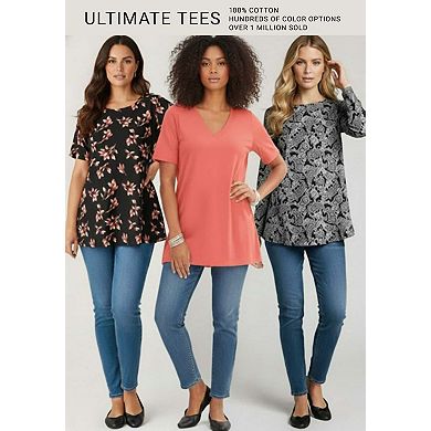 Roaman's Women's Plus Size Three-Quarter Sleeve Notch Neck Soft Knit Tunic