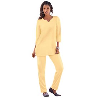 Roaman's Women's Plus Size Three-Quarter Sleeve Notch Neck Soft Knit Tunic
