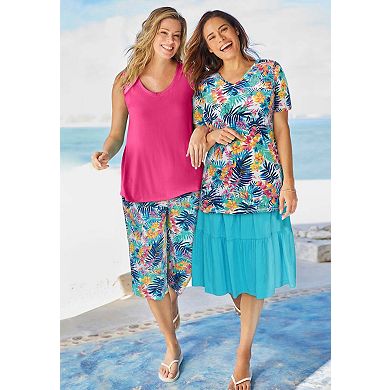 Woman Within Plus Size Elastic-Waist Knit Tiered Skirt