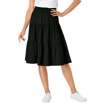 Woman Within Plus Size Elastic-Waist Knit Tiered Skirt