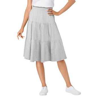 Woman Within Plus Size Elastic-Waist Knit Tiered Skirt