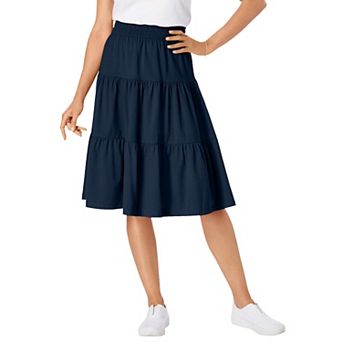 Woman Within Plus Size Elastic-Waist Knit Tiered Skirt