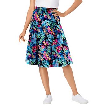 Woman Within Plus Size Elastic-Waist Knit Tiered Skirt