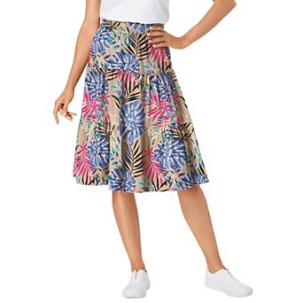 Woman Within Plus Size Elastic-Waist Knit Tiered Skirt