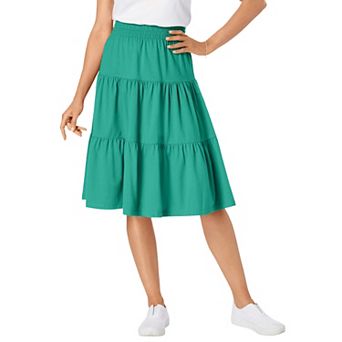 Woman Within Plus Size Elastic-Waist Knit Tiered Skirt