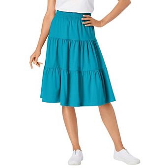 Woman Within Plus Size Elastic-Waist Knit Tiered Skirt