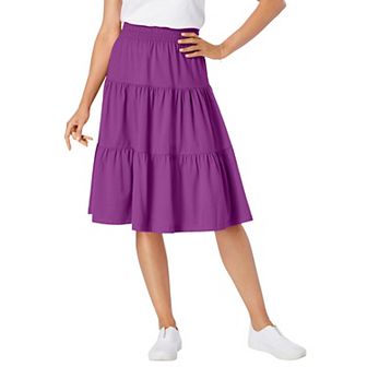 Woman Within Plus Size Elastic-Waist Knit Tiered Skirt