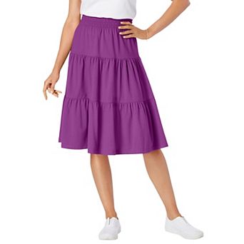 Woman Within Plus Size Elastic-Waist Knit Tiered Skirt