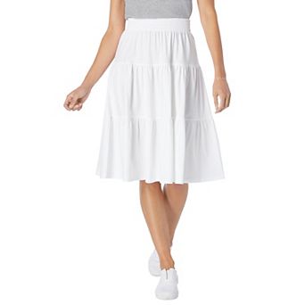 Woman Within Plus Size Elastic-Waist Knit Tiered Skirt
