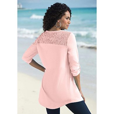 Roaman's Women's Plus Size Textured Lace-trimmed Tunic