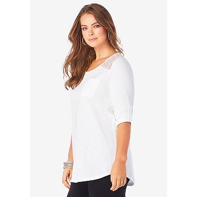 Roaman's Women's Plus Size Textured Lace Trimmed Tunic