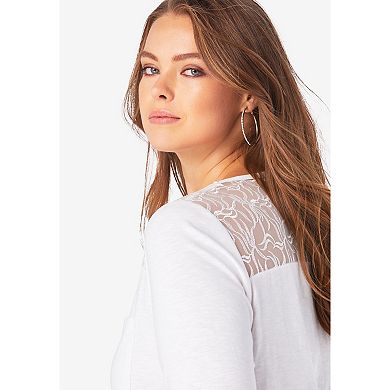 Roaman's Women's Plus Size Textured Lace Trimmed Tunic
