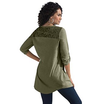 Roaman's Women's Plus Size Textured Lace Trimmed Tunic