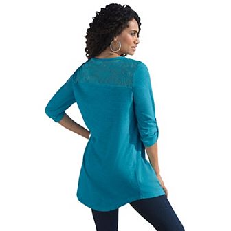 Roaman's Women's Plus Size Textured Lace-trimmed Tunic
